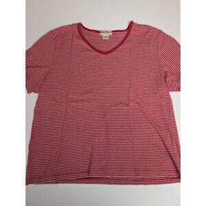 Eddie Bauer Women's Red and White Striped Short Sleeved Shirt Size XL Crew Neck